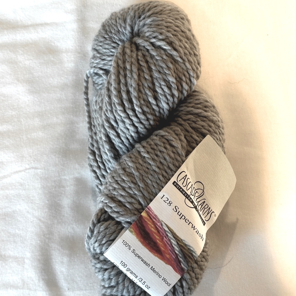Yarn Destash! Cascade Yarns 128 Superwash. 100% Superwash Merino Wool, lt grey